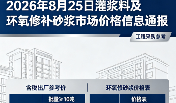 新青2026年8月25日灌浆料及环氧修补砂浆市场价格信息通报